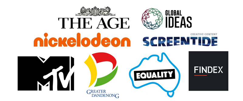 The Age, Global Ideas, Neckelodeon, Screentide, MTV, Greater Dandenong, Equality Australia, Findex